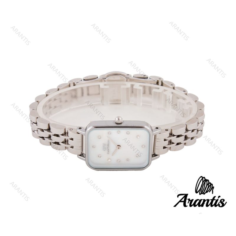 ساعت DW زنانه مستطیلی سیلور صفحه سفید صدفی w-3065