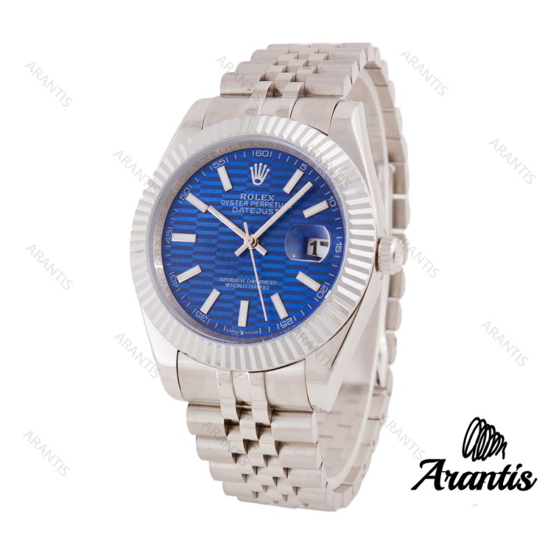 ساعت رولکس دیت جاست 2 مردانه استیل صفحه آبی طرح دار m-8165