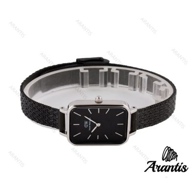 دنیل ولینگتون زنانه مستطیلی سیلور بند حصیری مشکی w-0373