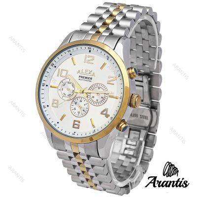 ساعت الکسا پریمیر A0073 مردانه دورنگ طلایی صفحه سفید