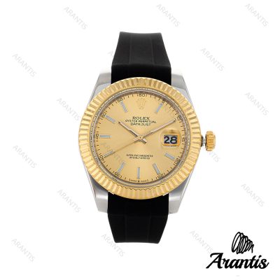 ساعت مردانه رولکس DateJust 2 طلایی بند رابر مشکی