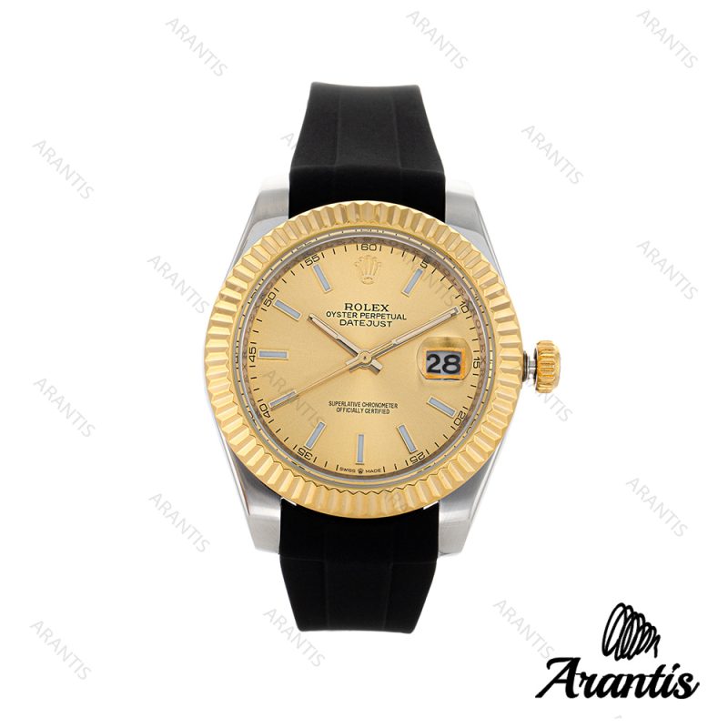 ساعت مردانه رولکس DateJust 2 طلایی بند رابر مشکی