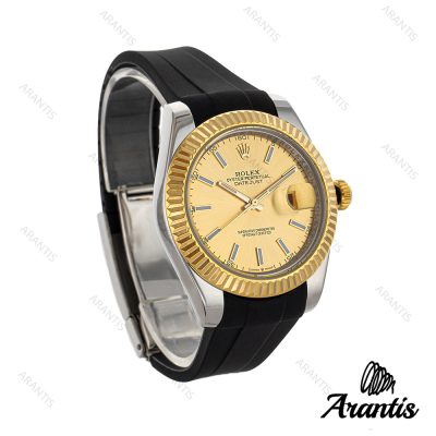 ساعت مردانه رولکس DateJust 2 طلایی بند رابر مشکی