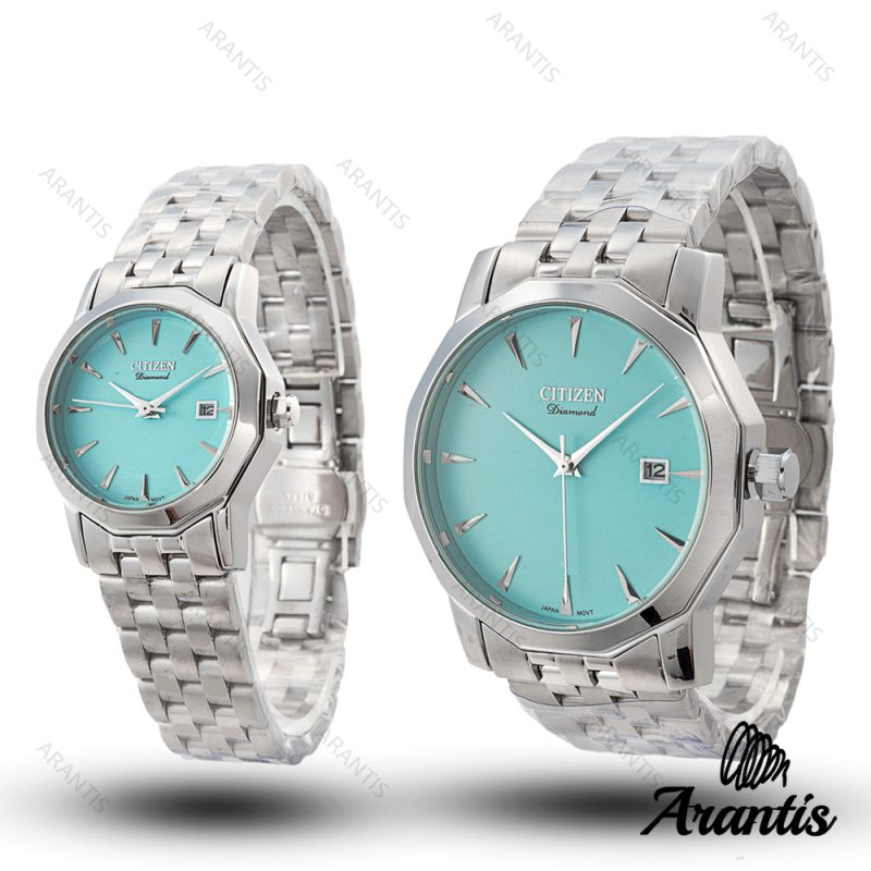 ساعت ست سیتیزن Diamond نقره ای صفحه آبی s-10187