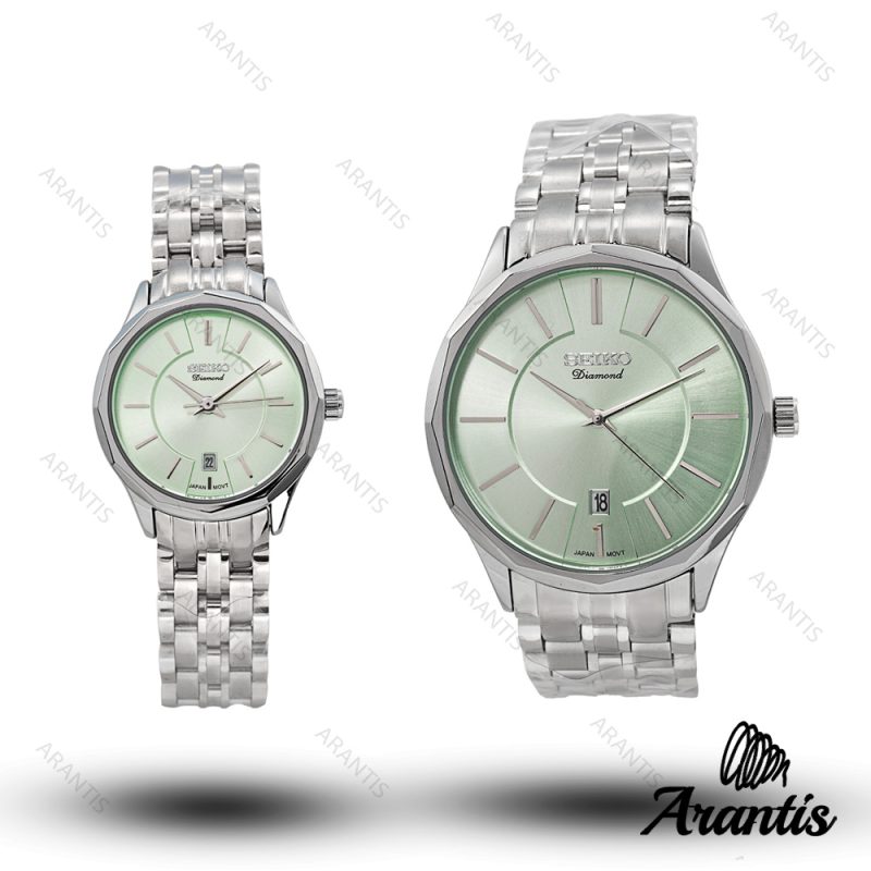 ساعت ست سیکو Diamond سیلور صفحه سبز s-10193