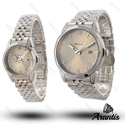 ساعت ست سیکو Diamond سیلور صفحه طوسی s-10188