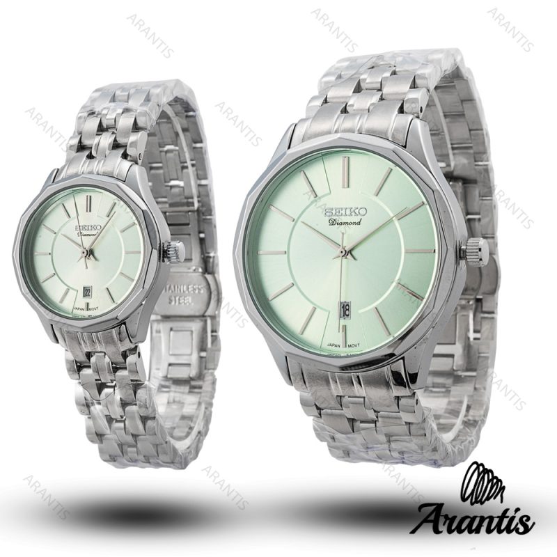 ساعت ست سیکو Diamond سیلور صفحه سبز s-10193