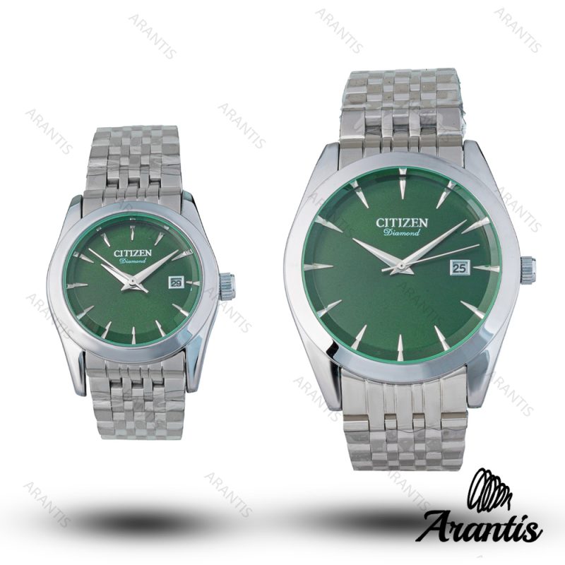 13-1 3 ساعت ست سیتیزن diamond سیلور صفحه سبز s-10216
