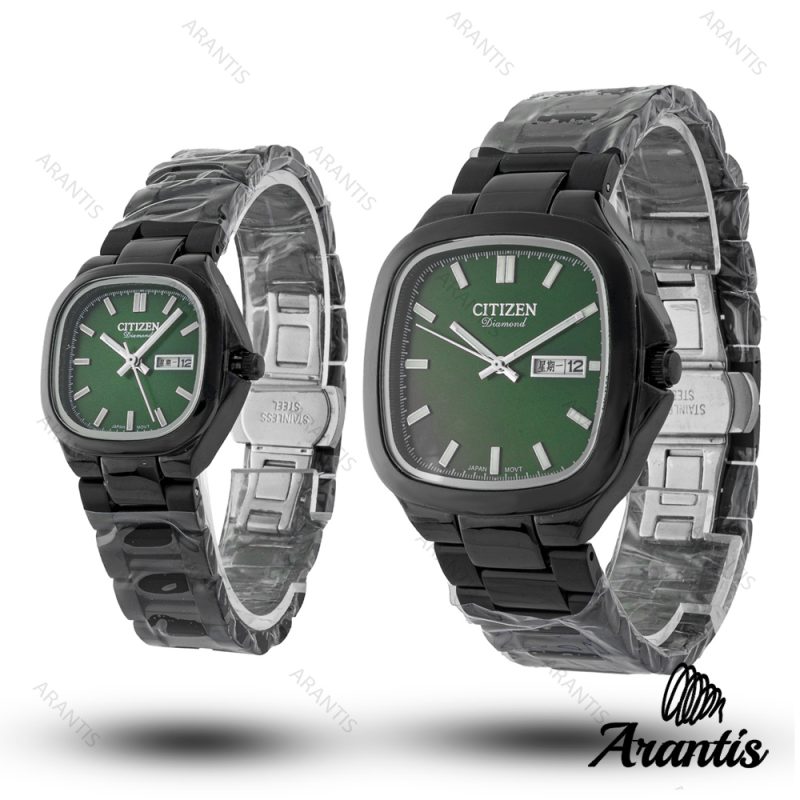 ساعت ست سیتیزن diamond مشکی صفحه سورمه ای مربعی s-10220