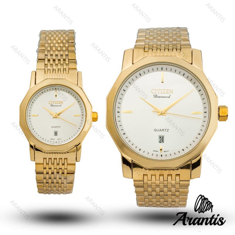 19-2 3 ساعت ست سیتیزن diamond طلایی صفحه سفید s-10222