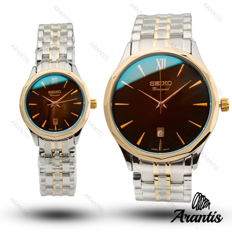 ساعت ست رومانسون diamond سیلور طلایی صفحه قهوه ای s-10205