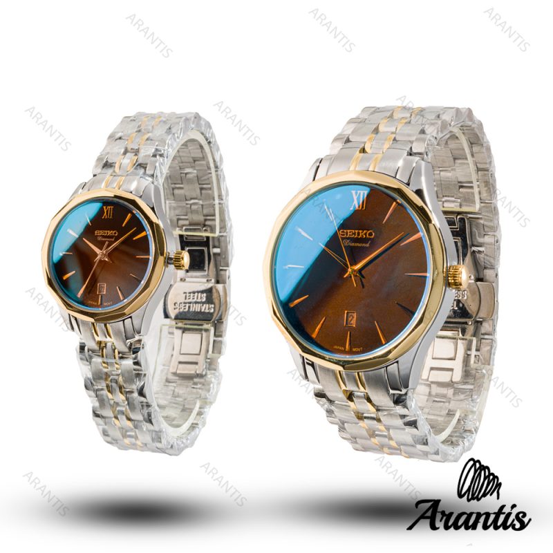 ساعت ست رومانسون diamond سیلور طلایی صفحه قهوه ای s-10205