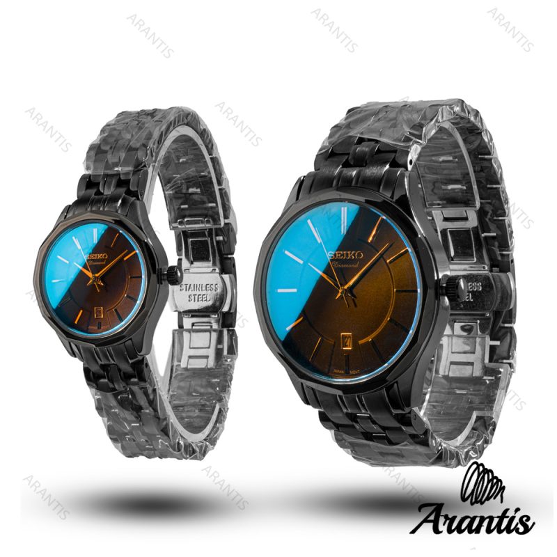 ساعت ست رومانسون diamond مشکی صفحه قهوه ای s-10206