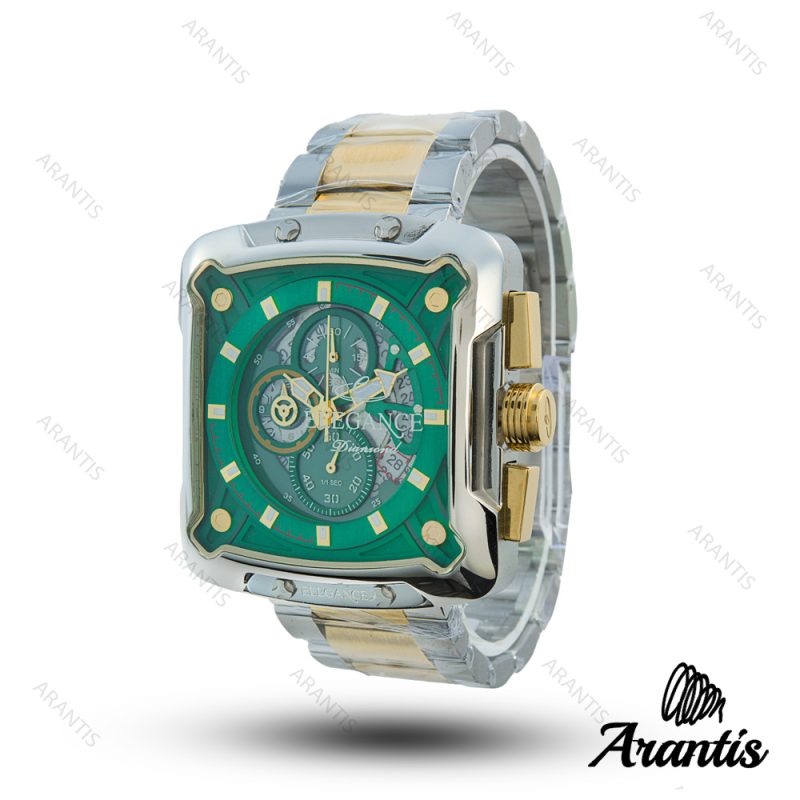 ساعت مردانه الگانس diamond سیلور طلایی صفحه سبز s-10243