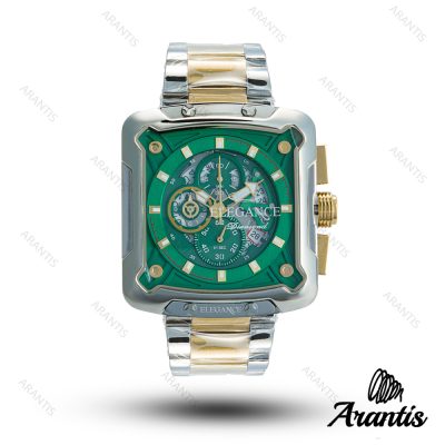 ساعت مردانه الگانس diamond سیلور طلایی صفحه سبز s-10243