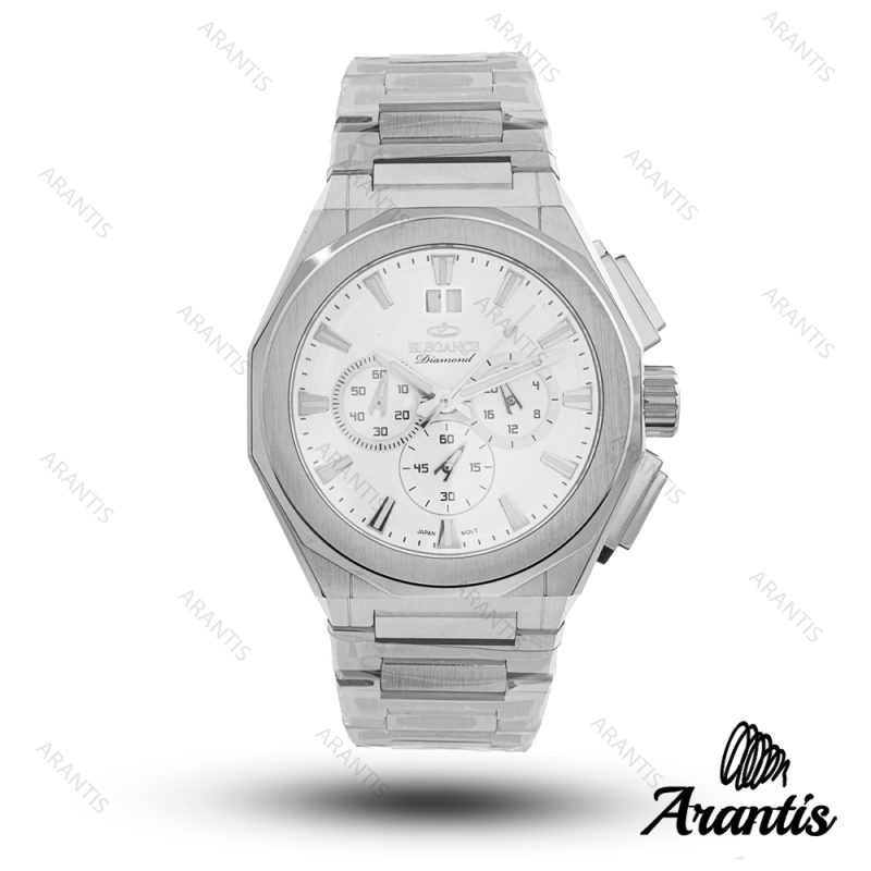 ساعت مردانه الگانس diamond سیلور صفحه سفید m-10234