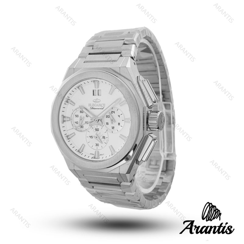ساعت مردانه الگانس diamond سیلور صفحه سفید m-10234