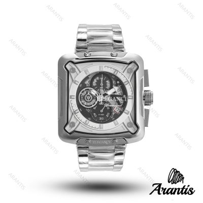 ساعت مردانه الگانس diamond سیلور صفحه سفید مشکی s-10242