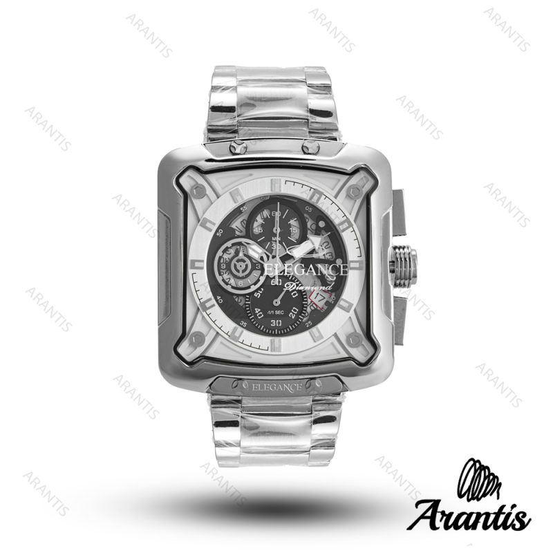 ساعت مردانه الگانس diamond سیلور صفحه سفید مشکی s-10242