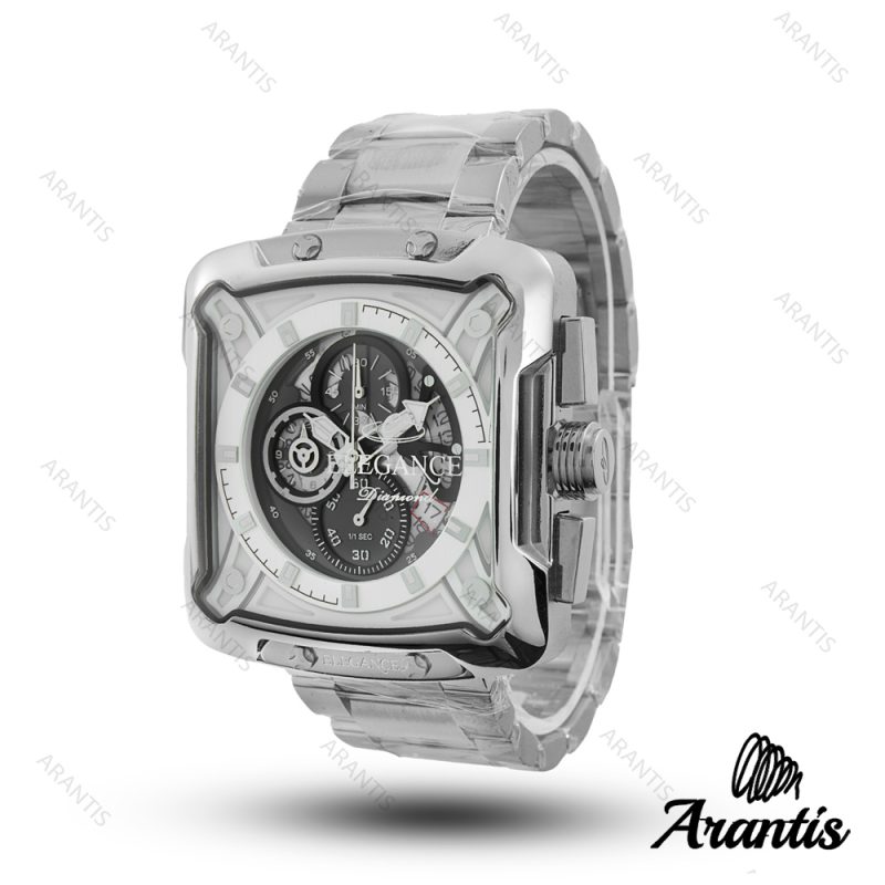 ساعت مردانه الگانس diamond سیلور صفحه سفید مشکی s-10242