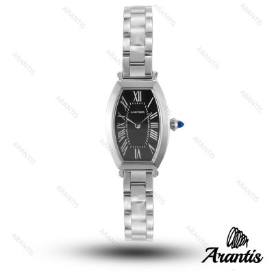ساعت کارتیه زنانه قاب سیلور صفحه مشکی w-10288