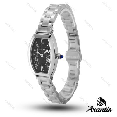 ساعت کارتیه زنانه قاب سیلور صفحه مشکی w-10288