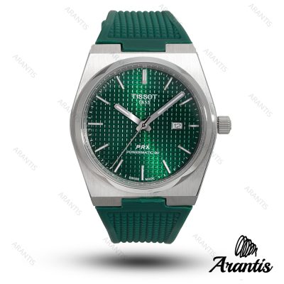 ساعت تیسوت پاورماتیک PRX مردانه استیل بند رابر سبز m-10453