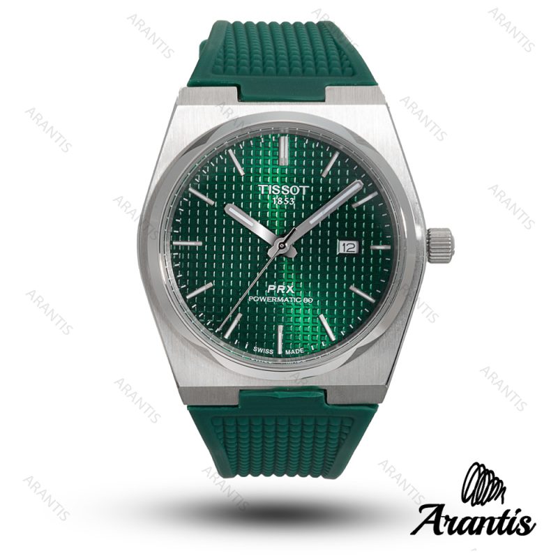ساعت تیسوت پاورماتیک PRX مردانه استیل بند رابر سبز m-10453
