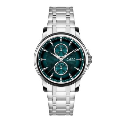ساعت مردانه الکسا اورجینال 3030-C سیلور صفحه سبز مدل m-10541