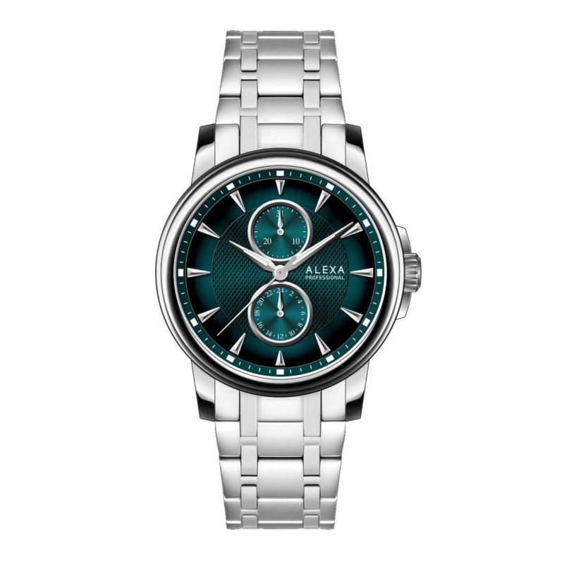 ساعت مردانه الکسا اورجینال 3030-C سیلور صفحه سبز مدل m-10541