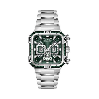 ساعت مردانه الکسا اورجینال 3016-B کرنوگراف سیلور سبز مدل m-10593