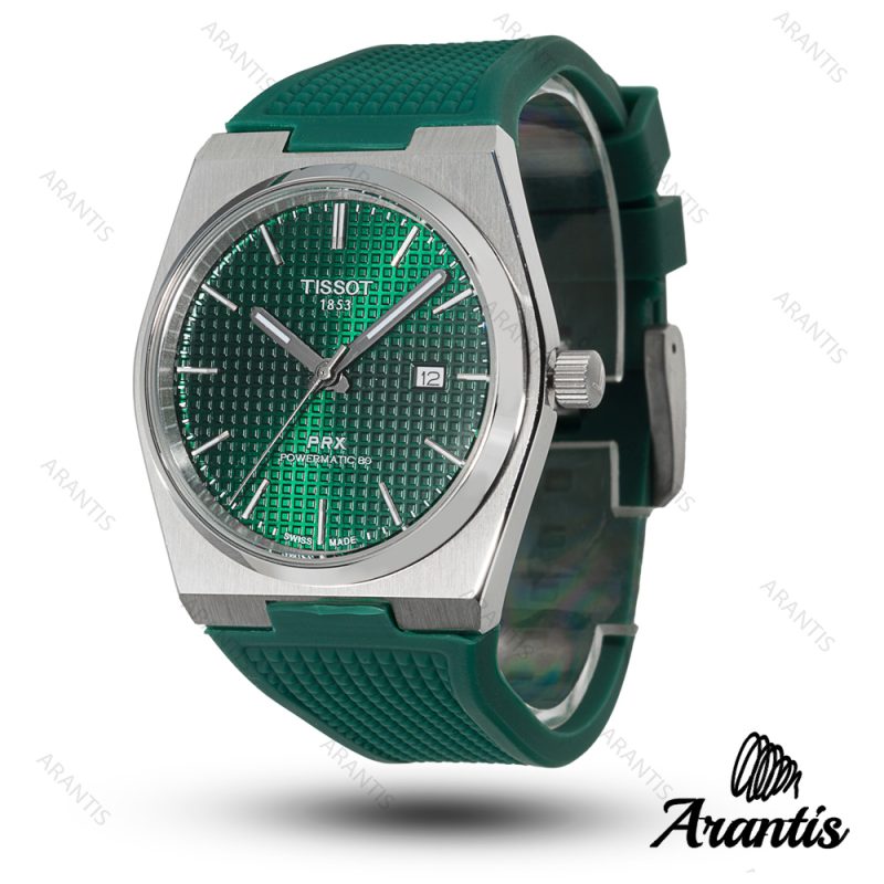 ساعت تیسوت پاورماتیک PRX مردانه استیل بند رابر سبز m-10453
