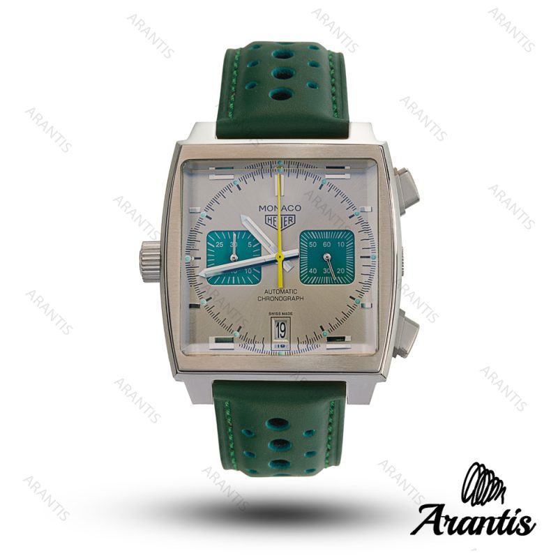1 ساعت تگ هویر موناکو مردانه بند چرم سبز m-10682